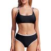 imageMOOSLOVER Women Sporty Two Piece Swimsuits High Waisted Bikini Sets Color Block Bathing SuitBlack