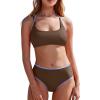 imageMOOSLOVER Women Sporty Two Piece Swimsuits High Waisted Bikini Sets Color Block Bathing SuitCoffee