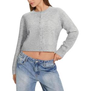 imageMOOSLOVER Women Cropped Cardigan Sweaters Long Sleeve Button Up Fall Fashion Knit Top Trendy Y2k OutfitsGrey