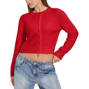 imageMOOSLOVER Women Cropped Cardigan Sweaters Long Sleeve Button Up Fall Fashion Knit Top Trendy Y2k OutfitsRed