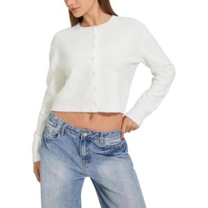 imageMOOSLOVER Women Cropped Cardigan Sweaters Long Sleeve Button Up Fall Fashion Knit Top Trendy Y2k OutfitsWhite