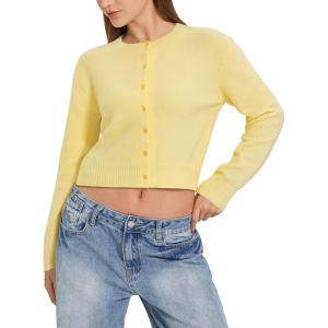 imageMOOSLOVER Women Cropped Cardigan Sweaters Long Sleeve Button Up Fall Fashion Knit Top Trendy Y2k OutfitsYellow