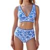 imageMOOSLOVER Women Bikini Sets Plunging High Waisted Swimsuit Whip Stitch 2 Piece Bathing SuitsBlue Floral