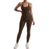 imageMOOSLOVER Women Strappy Backless One Piece Jumpsuits Tummy Control Padded Workout Rompers1 Chocolate Brown