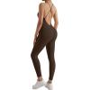 imageMOOSLOVER Women Strappy Backless One Piece Jumpsuits Tummy Control Padded Workout Rompers1 Chocolate Brown