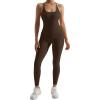 imageMOOSLOVER Women Strappy Backless One Piece Jumpsuits Tummy Control Padded Workout Rompers1 Chocolate Brown