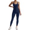 imageMOOSLOVER Women Strappy Backless One Piece Jumpsuits Tummy Control Padded Workout Rompers1 Stratos Blue