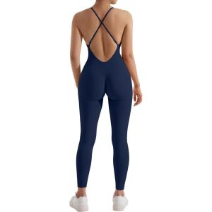 imageMOOSLOVER Women Strappy Backless One Piece Jumpsuits Tummy Control Padded Workout Rompers1 Stratos Blue