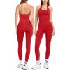 imageMOOSLOVER Women 2 Piece Workout Sets Halter Sports Bra Butt Lifting Leggings Gym Yoga OutfitsRed