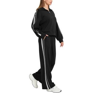 imageMOOSLOVER Women 2 Piece Lounge Matching Sets Modal Oversized Sweatshirt Wide leg Sweatpants Baggy TracksuitBlack