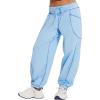 imageMOOSLOVER Women Baggy Jogger Pants Cotton Lightweight Sweatpants Drawstring Casual Athletic Lounge PantsBlue