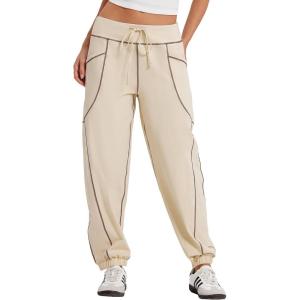 imageMOOSLOVER Women Baggy Jogger Pants Cotton Lightweight Sweatpants Drawstring Casual Athletic Lounge PantsKhaki