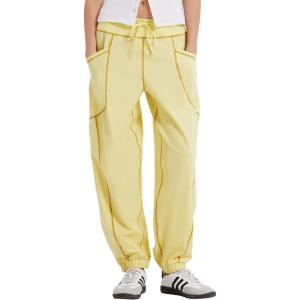 imageMOOSLOVER Women Baggy Jogger Pants Cotton Lightweight Sweatpants Drawstring Casual Athletic Lounge PantsYellow