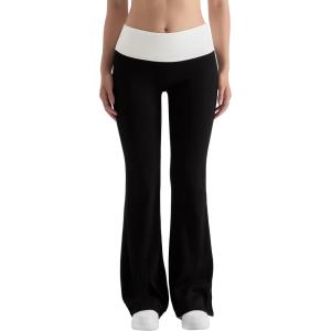 imageMOOSLOVER Women Flare Leggings Fold Over Bootcut Yoga Pants Casual Y2K Lounge Pants Comfy Cotton LeggingsBlack  White