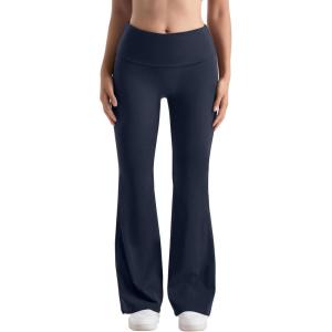 imageMOOSLOVER Women Flare Leggings Fold Over Bootcut Yoga Pants Casual Y2K Lounge Pants Comfy Cotton LeggingsDark Navy Blue