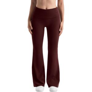 imageMOOSLOVER Women Flare Leggings Fold Over Bootcut Yoga Pants Casual Y2K Lounge Pants Comfy Cotton LeggingsDeep Plum