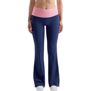 imageMOOSLOVER Women Flare Leggings Fold Over Bootcut Yoga Pants Casual Y2K Lounge Pants Comfy Cotton LeggingsNavy Blue  Pink