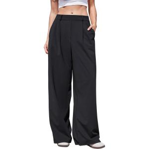 imageMOOSLOVER Women Wide Leg Dress Pants Stretch Pull On High Waisted Work Pants Business Casual Trousers with Pockets1 Black
