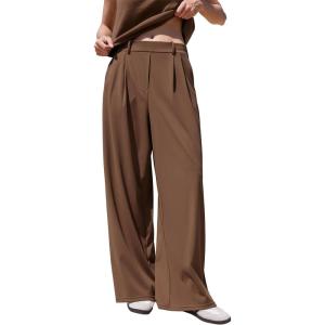 imageMOOSLOVER Women Wide Leg Dress Pants Stretch Pull On High Waisted Work Pants Business Casual Trousers with Pockets1 Brown