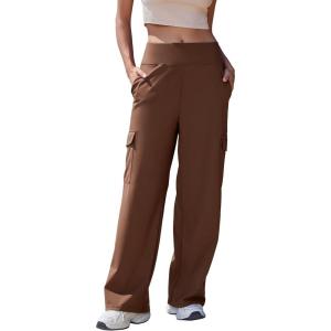 imageMOOSLOVER Women Wide Leg Dress Pants Stretch Pull On High Waisted Work Pants Business Casual Trousers with PocketsCoffee