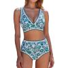imageMOOSLOVER Women Bikini Sets Plunging High Waisted Swimsuit Whip Stitch 2 Piece Bathing SuitsGreen Floral