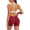 imageMOOSLOVER Women 2 Piece Workout Sets Color Block Halter Sport Bra High Waisted Biker Shorts Yoga OutfitsBurgundy