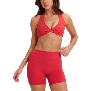 imageMOOSLOVER Women 2 Piece Workout Sets Halter Sports Bra Tank Top Scrunch Butt Biker Shorts Gym Yoga OutfitsRed